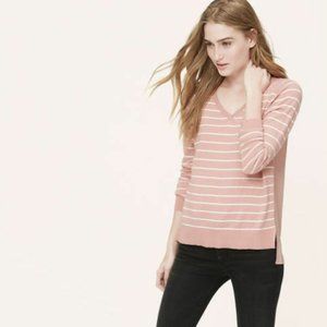 NWT LOFT Pink Stripe Mixed Media Sweater S-XL
